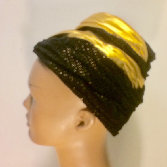 Vtg Gold Lame Black Velvet Sculptural Beehive Hat main image 4